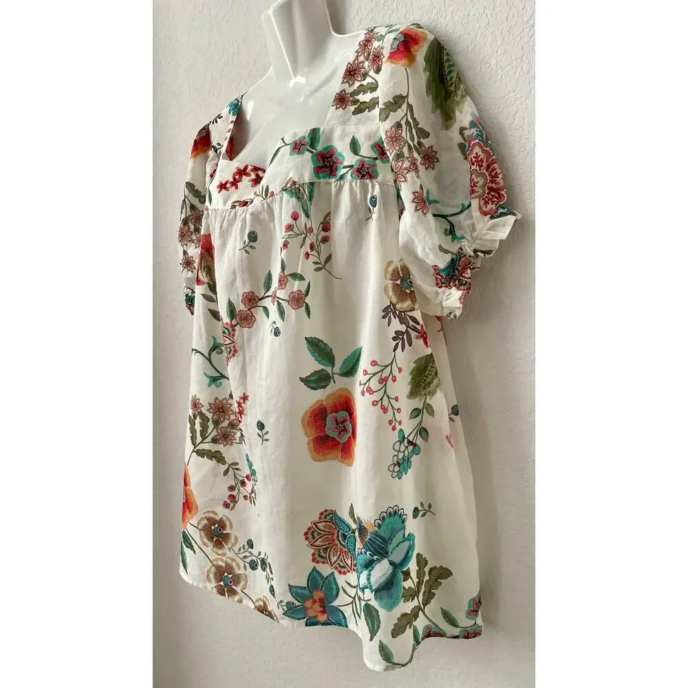 Johnny Was Erku Ardell Puff Sleeves Lightweight BOHO Floral Print Top - XL